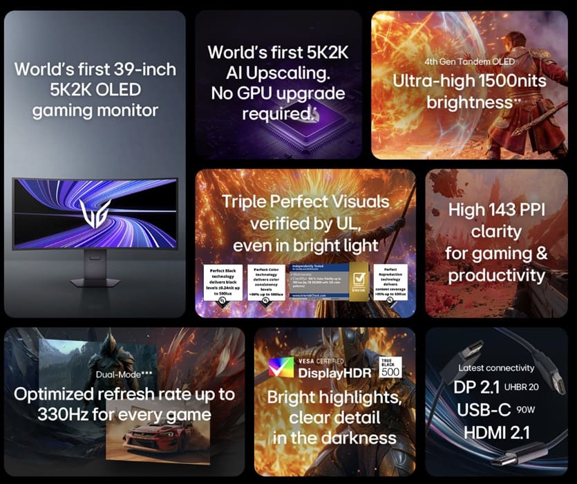 LG UltraGear OLED 39GX950B llega con panel 5K2K, 165 Hz y modo dual de alta frecuencia