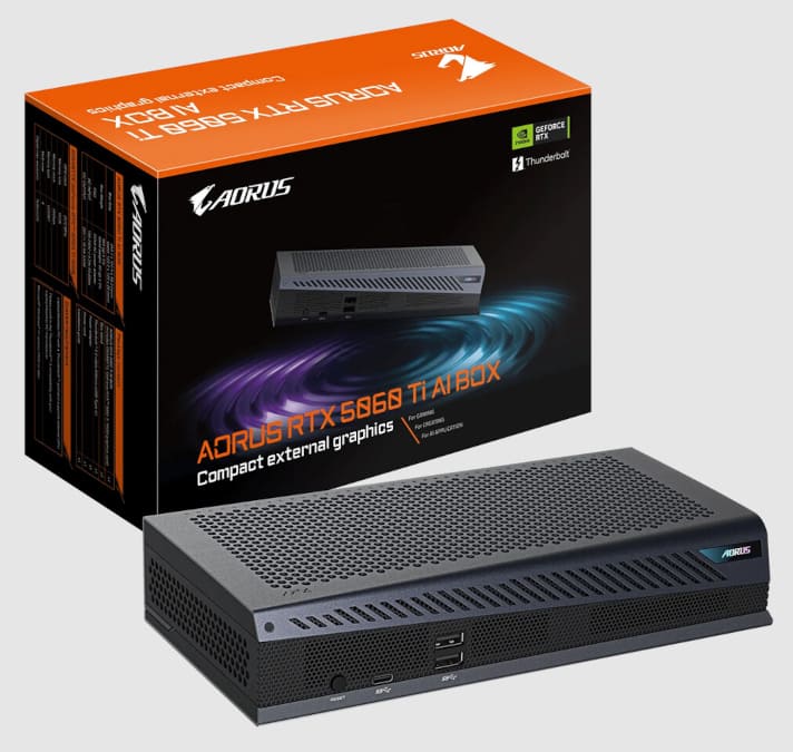 Gigabyte AORUS RTX 5090 AI BOX y RTX 5060 Ti AI BOX llevan Blackwell, Thunderbolt 5 e IA local a portátiles ligeros