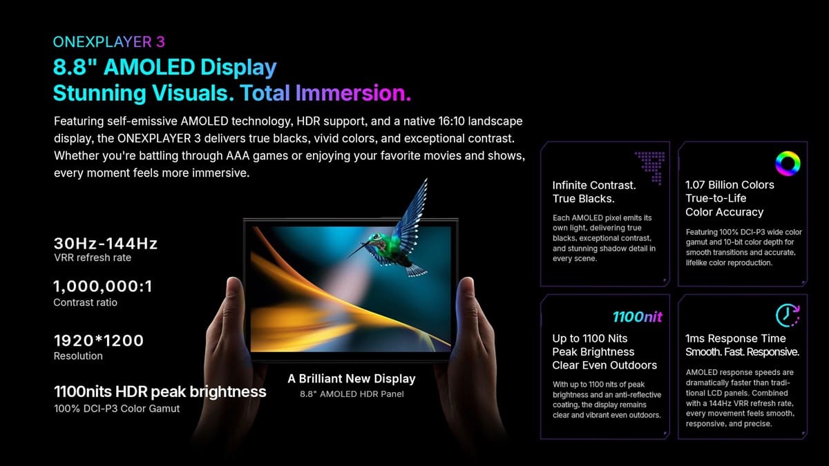 OneXPlayer 3 llega con SoC Intel Arc G3 Extreme, panel AMOLED de 144 Hz y precio desde 1.399$
