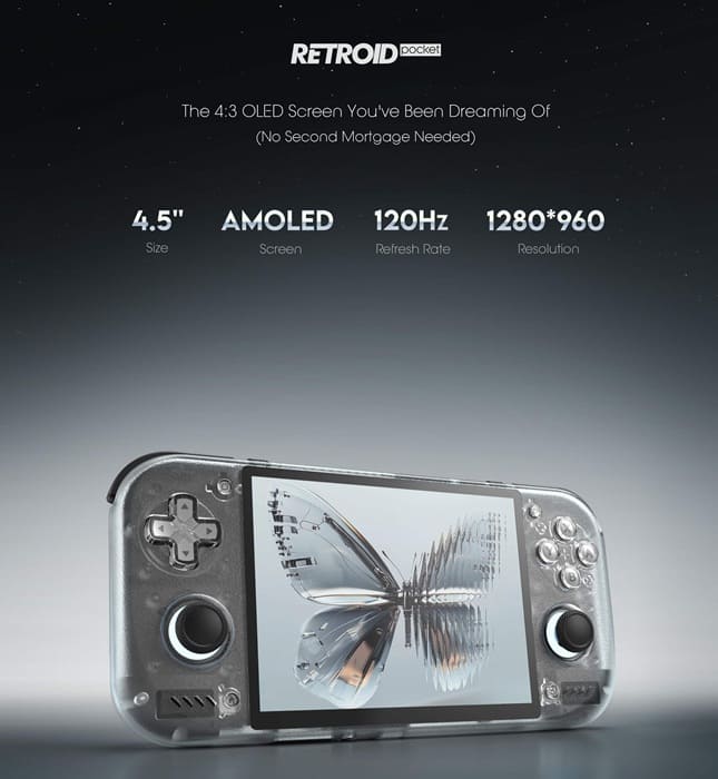 Retroid Pocket Nova muestra su pantalla AMOLED 4:3 de 120 Hz y diseño translúcido