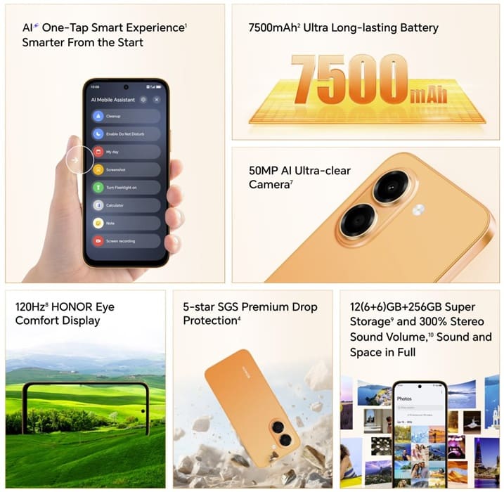 Honor X7e llega con batería de hasta 7.500 mAh, Android 16 y botón IA en la gama de entrada