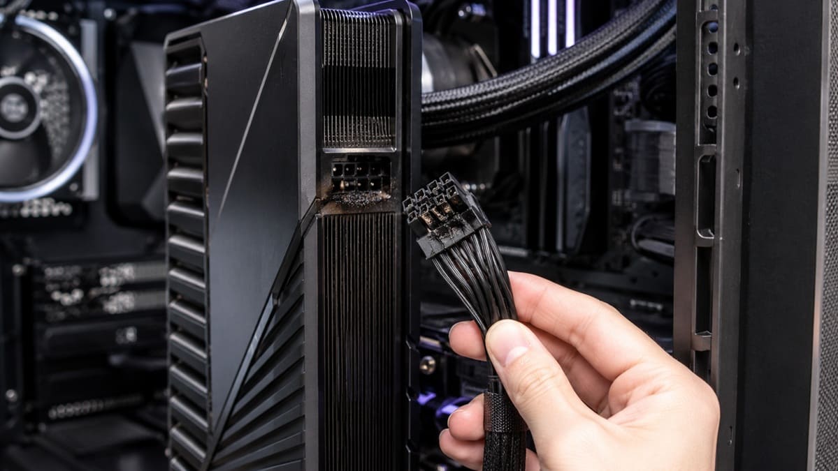 Un conector de 16 pines vuelve a quemarse en una RTX 5090 tras manipular el cable de forma periódica