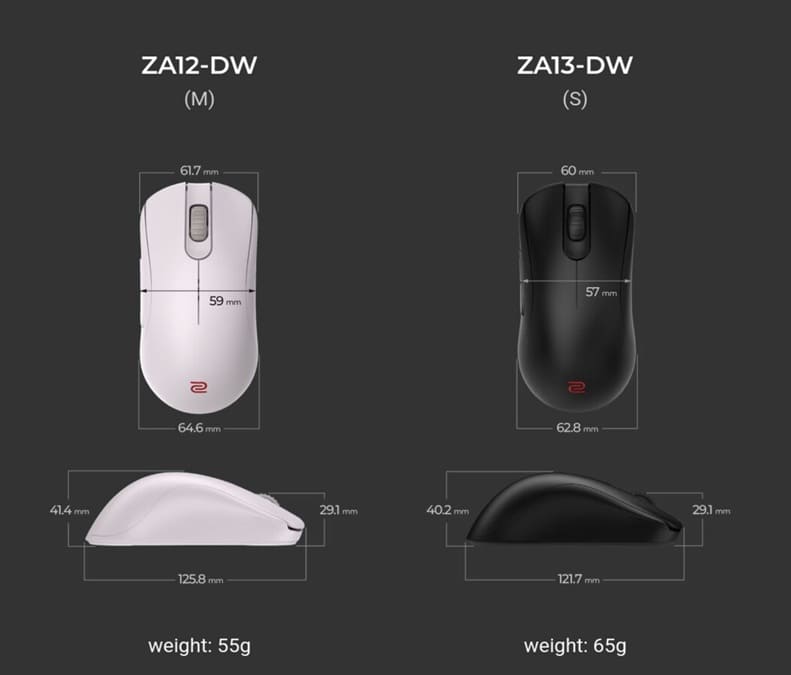 Zowie FK1-DW y ZA12-DW llegan con mayor tamaño, 55 g y tasa de sondeo de 4.000 Hz