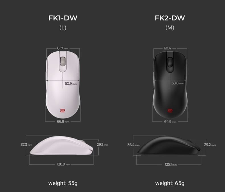 Zowie FK1-DW y ZA12-DW llegan con mayor tamaño, 55 g y tasa de sondeo de 4.000 Hz