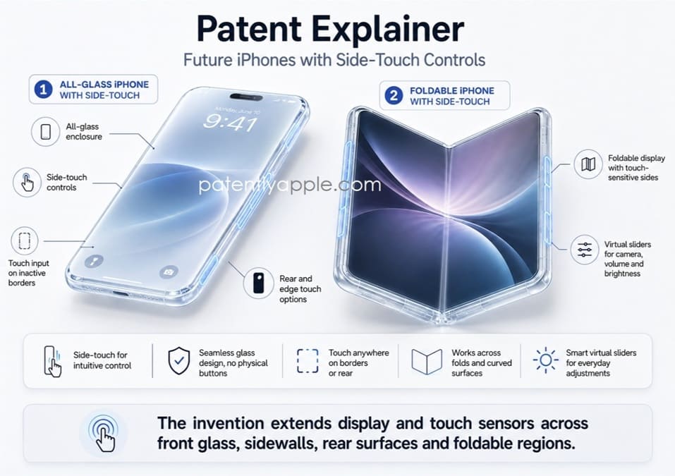 Apple patenta un iPhone 20 con marco táctil y pantalla curvada en los laterales
