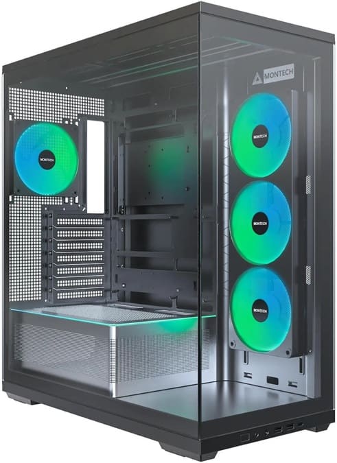 Montech TG3 llega como caja semitorre ATX sin pilar, doble vidrio templado y ventilación ARGB desde 60$