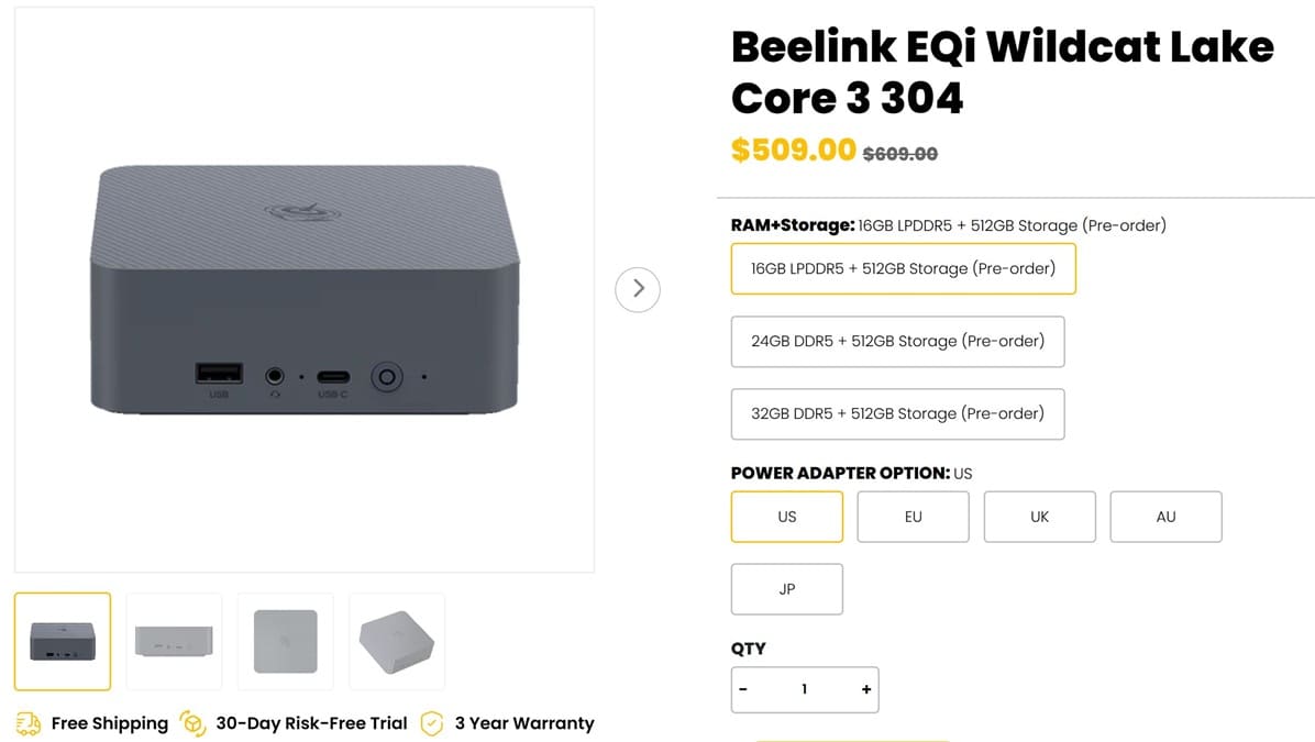 Beelink EQi 304 estrena procesador Core 3 304 con 24 TOPS de IA y doble LAN 10G + 2.5G