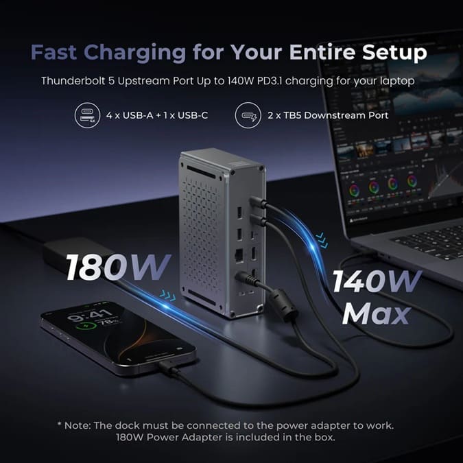 Keychron estrena dock Thunderbolt 5 de 14 puertos con carga de 140W y diseño pasivo