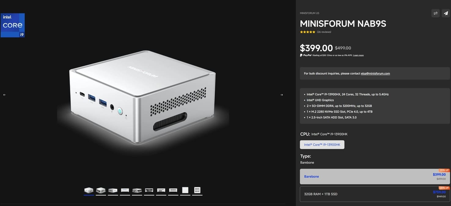 Minisforum Elite Mini NAB9S recupera DDR4 con Core i9-13900HX y precio desde 399$