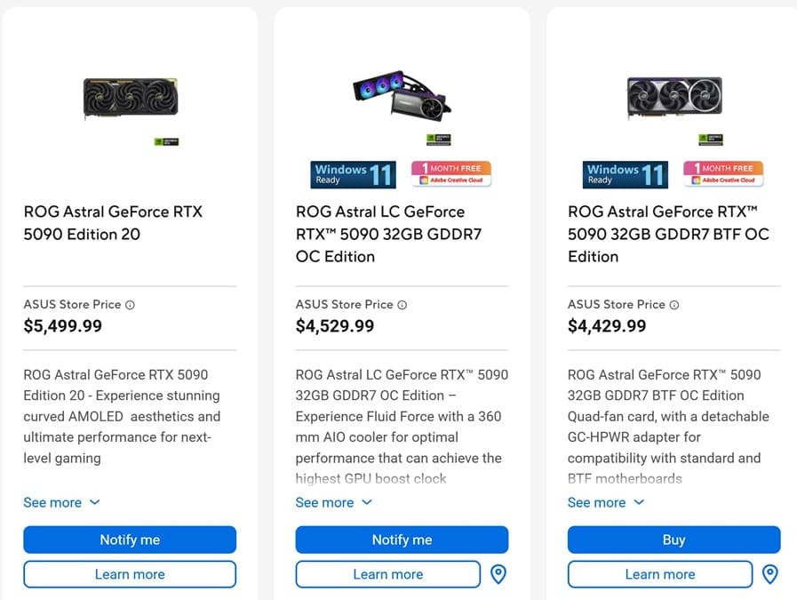 ASUS pone precio a la ROG Astral RTX 5090 Edition 20: 5.499 dólares y más cara que la Matrix Platinum