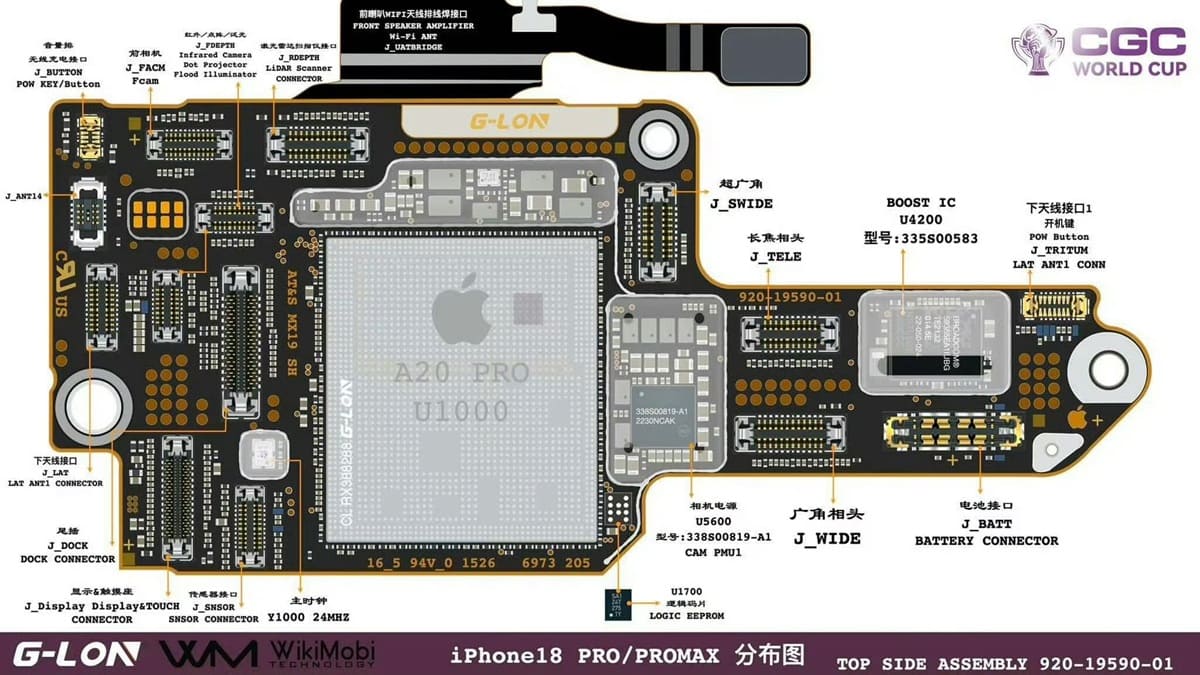 iPhone 18 Pro se deja ver con placa lógica rediseñada, A20 Pro a 2 nm y posible RAM LPDDR6 de 96 bits