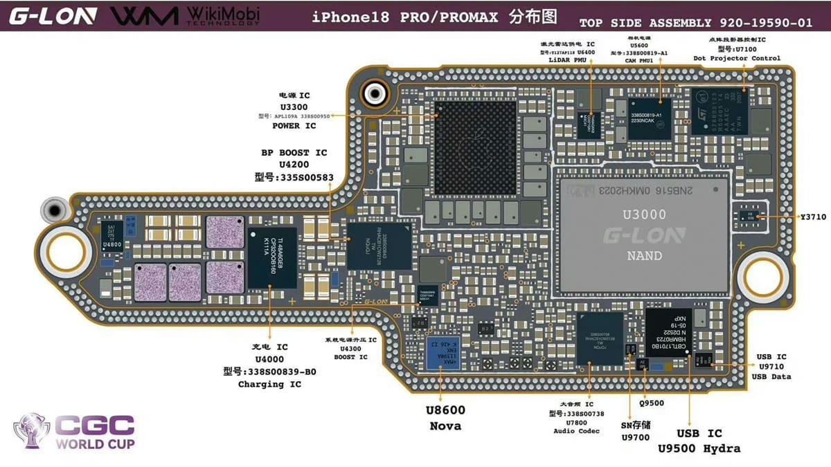 iPhone 18 Pro se deja ver con placa lógica rediseñada, A20 Pro a 2 nm y posible RAM LPDDR6 de 96 bits