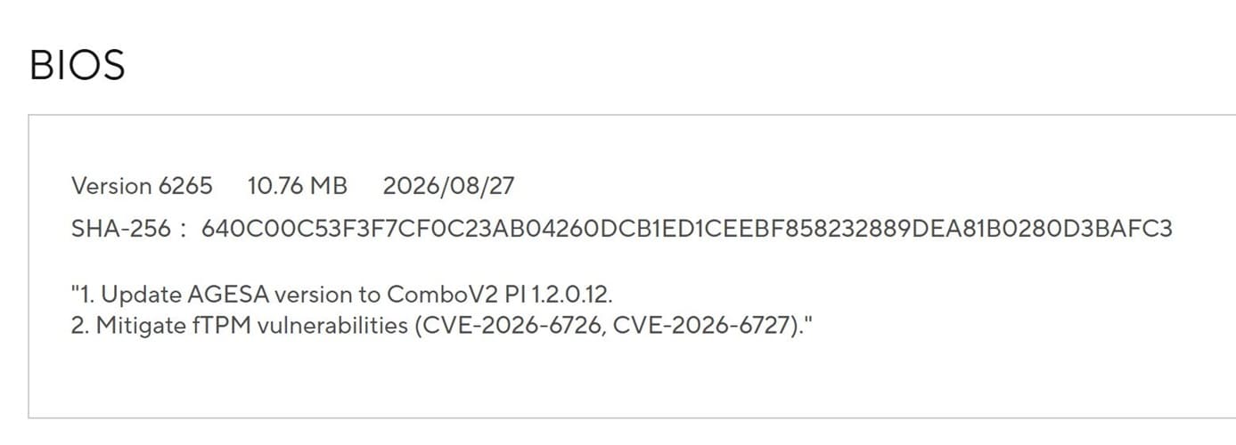 ASUS actualiza una placa AM4 de 2017 con AGESA 1.2.0.12 y parches de seguridad