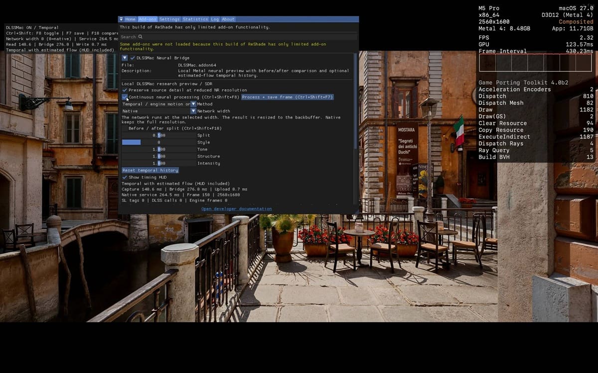Una implementación no oficial de DLSS 5 en Apple M5 Pro cae a 2,32 FPS y 240 ms de latencia a 1440p