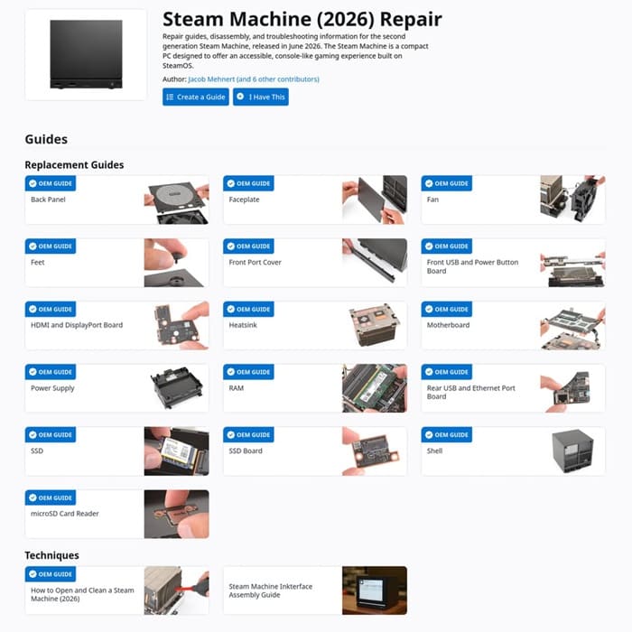 iFixit publica 18 guías para reparar la Steam Machine y prepara piezas de repuesto