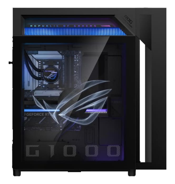 ASUS ROG G1000 debuta con RTX 5080, AIO de 420 mm y ventiladores holográficos