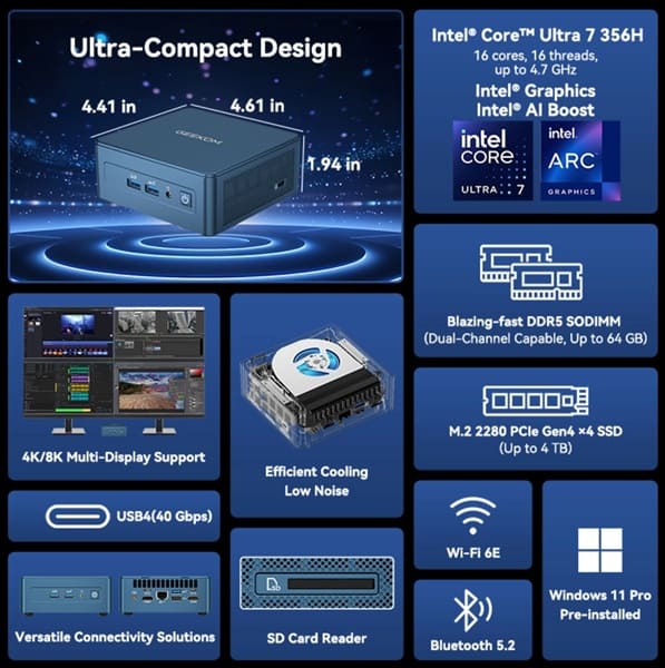 Geekom IT13 2026 adopta Panther Lake con Core Ultra 7 356H y hasta 64 GB DDR5