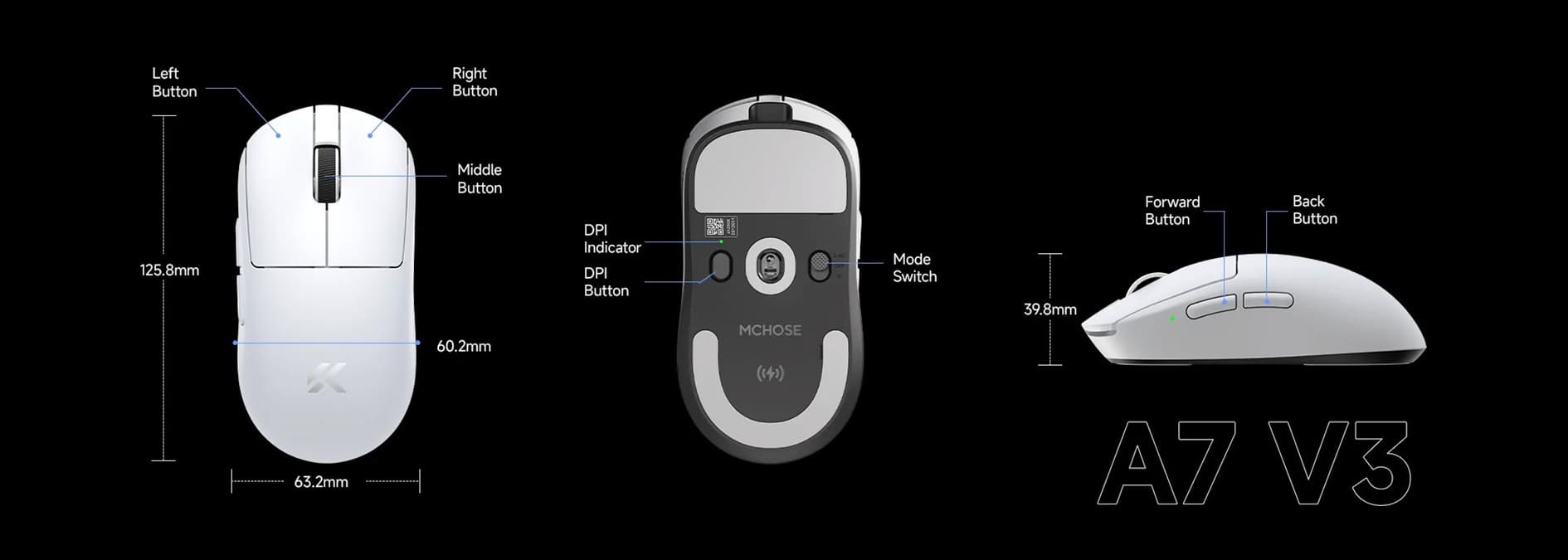 MCHOSE A7 V3 llega con sensor PAW3955 TI, 8.000 Hz inalámbricos y 59g desde 59 dólares