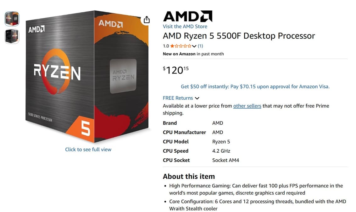 Ryzen 5 5500F y Ryzen 5 7500 llegan a EE. UU. por encima de su precio oficial