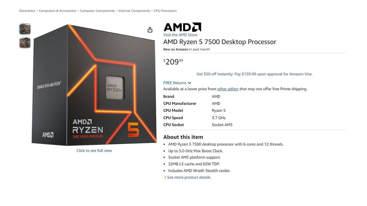 Ryzen 5 5500F y Ryzen 5 7500 llegan a EE. UU. por encima de su precio oficial