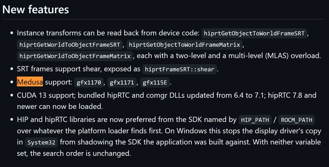 AMD añade soporte para las futuras APU Medusa en HIP RT 3.2 con tres identificadores gráficos