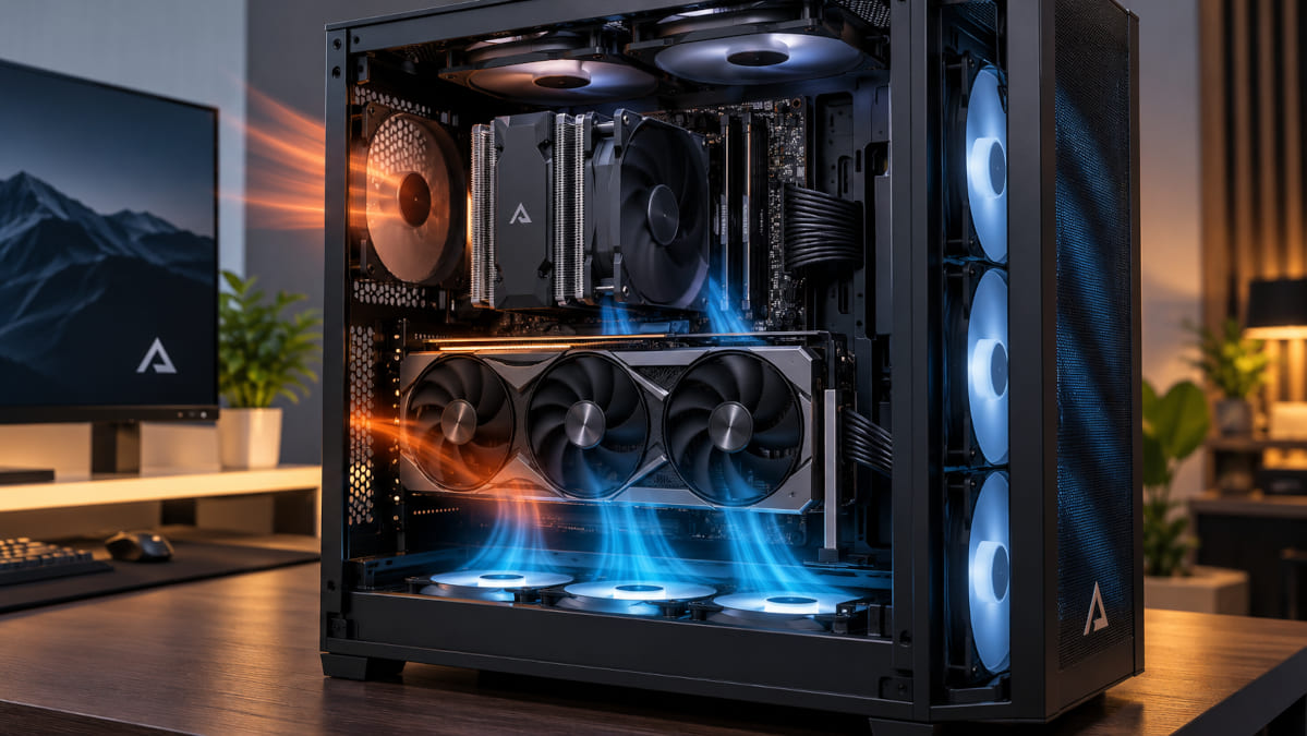 Una simulación de Inviscid AI reduce hasta 13 °C la temperatura del aire que recibe la CPU con ventiladores inferiores