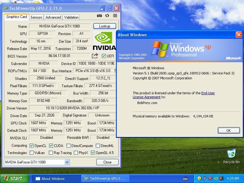 Windows XP recibe un driver no oficial para las GeForce GTX 10, incluida la GTX 1080 Ti y TITAN Xp