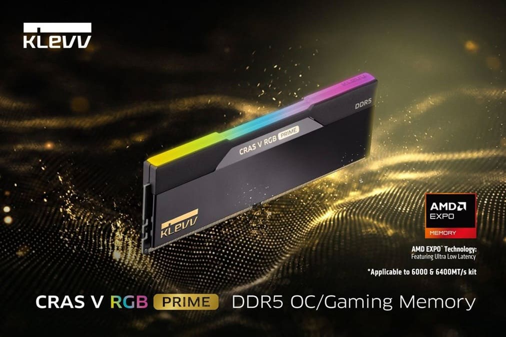 KLEVV CRAS V RGB PRIME DDR5: CL26 a 6.000 MT/s y hasta 8.000 MT/s