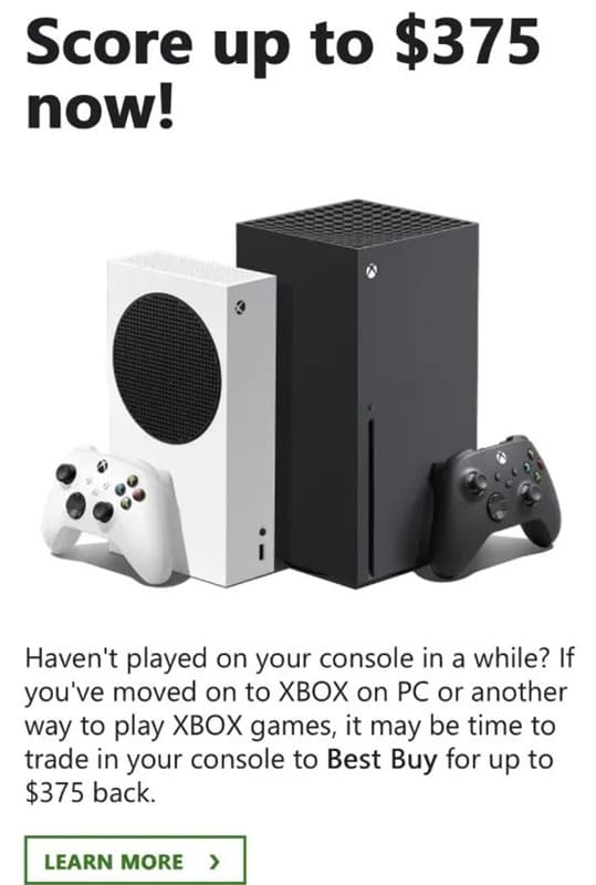 Microsoft anima a vender las Xbox Series X|S sin uso por hasta 375 dólares en Best Buy